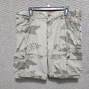 FUNKY BUDDHA Men's Green Leaf Print Cargo Outdoor Casual Shorts Size 36